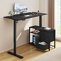 Vista 8 de Escritorio eléctrico en forma de L de 47 pulgadas con 3 cajones, mesa de computadora de almacenamiento, altura ajustable con tomas de corriente, 4