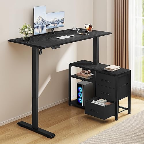 Miniatura 8 de Escritorio de pie en forma de L de 47 pulgadas con 3 cajones, escritorio eléctrico de pie con almacenamiento para computadora, altura ajustable con