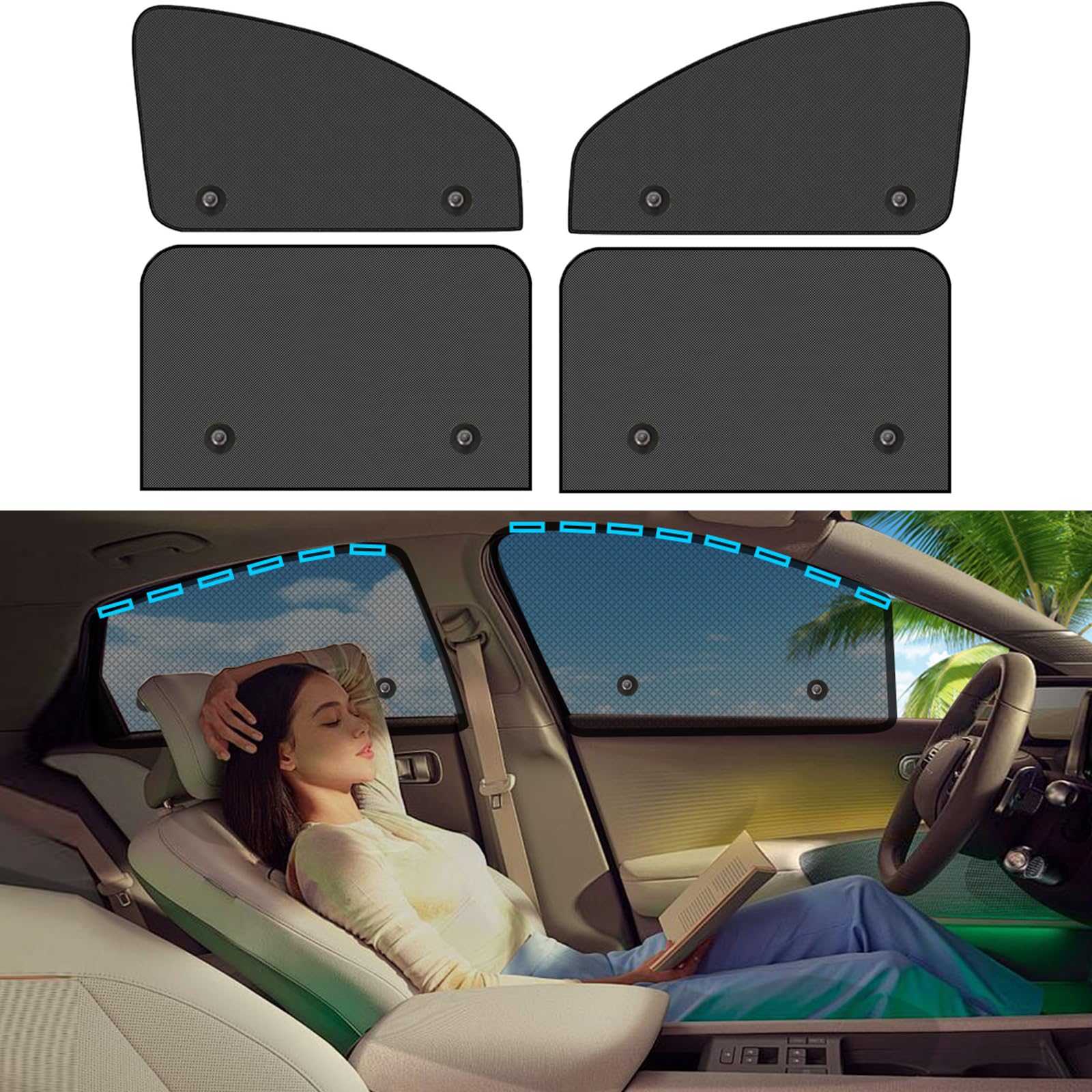 OvegeCar Window Shades Magnetic 4pcs Car Window Screen Black Mesh Baby UV Protection Privacy Suction(Front&Back 4pcs)