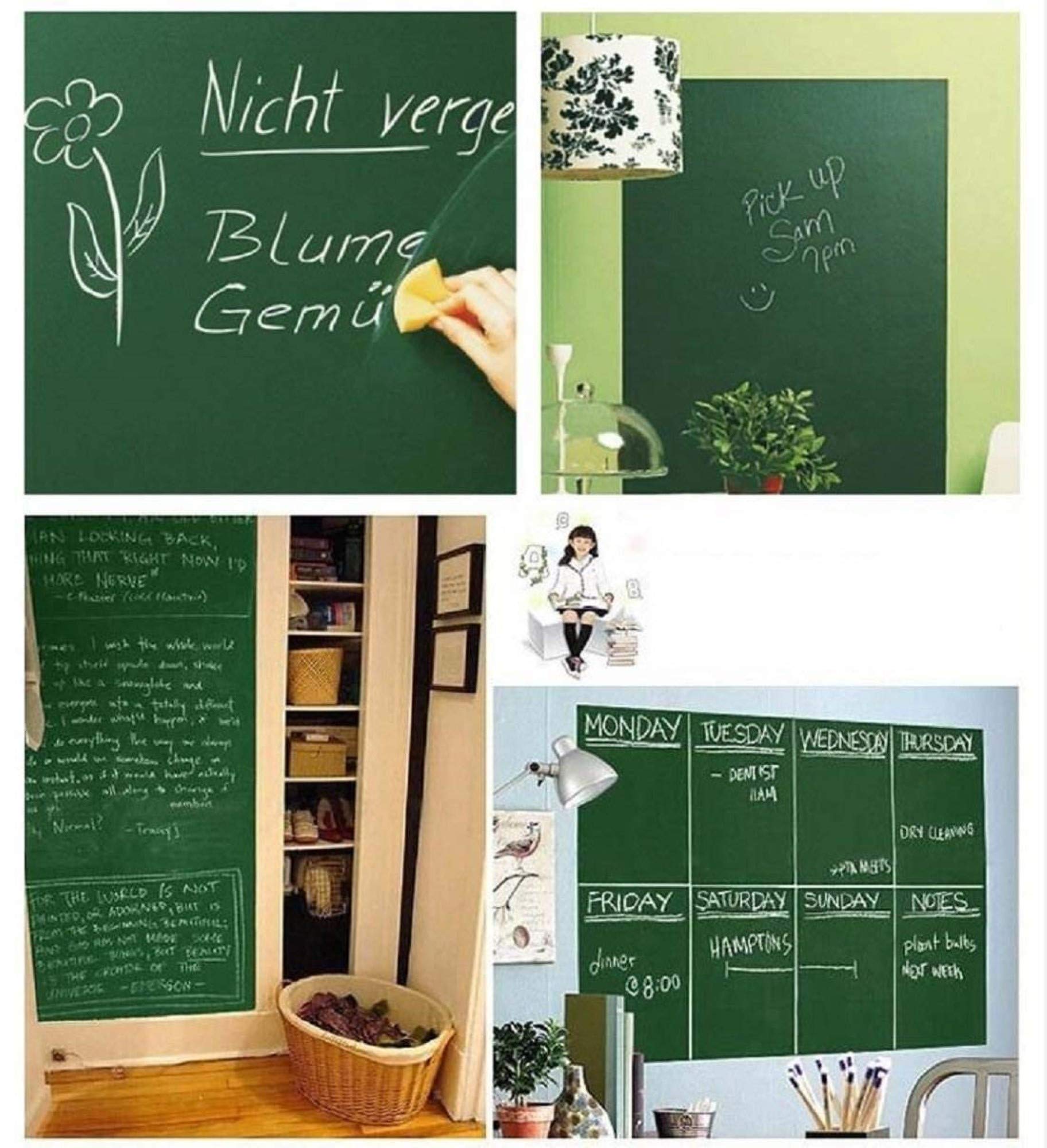 Fusion Graphix Green Board 200 X 40 Cm Waterproof Chalkboard Removable Vinyl Wall Sticker Decal with 5 Pcs