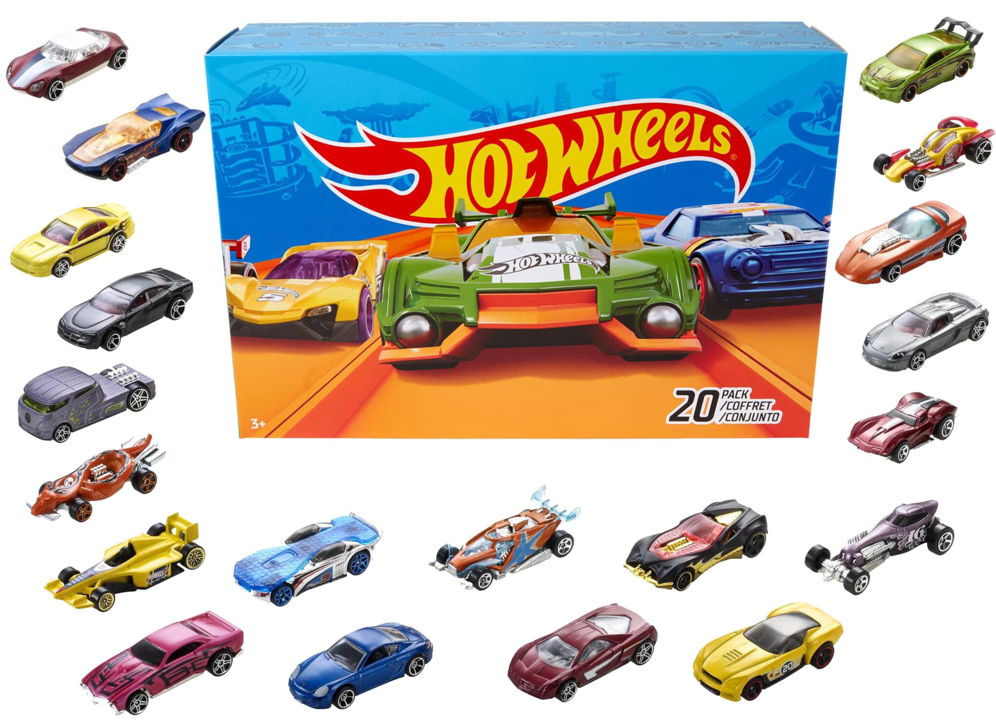 Hot Wheels Set of 20 Toy Cars, Assorted Styles, Toy Trucks and Cars in 1:64 Scale with Realistic Details and Decos, Collectible Cars for Kids Ages 3 and Up, Styles May Vary, DXY59