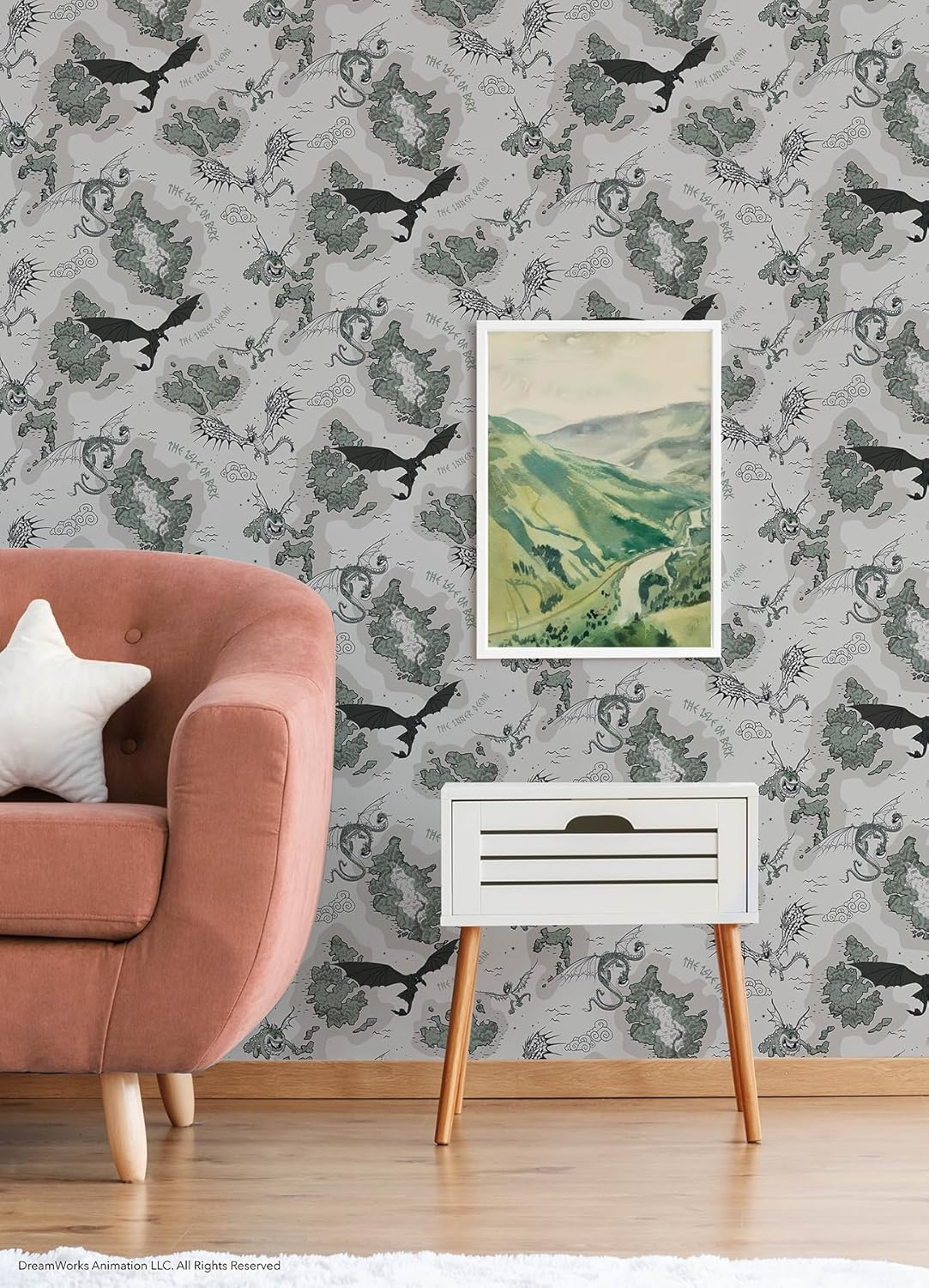 How to Train Your Dragon Isle of Berk Grey Peel and Stick Wallpaper, RMWS1301