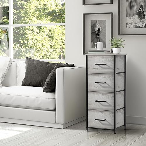 Miniatura 6 de Sorbus Cómoda de mesita de noche con 4 cajones de madera sintética, mesita de noche alta con almacenamiento, marco de acero, parte superior de