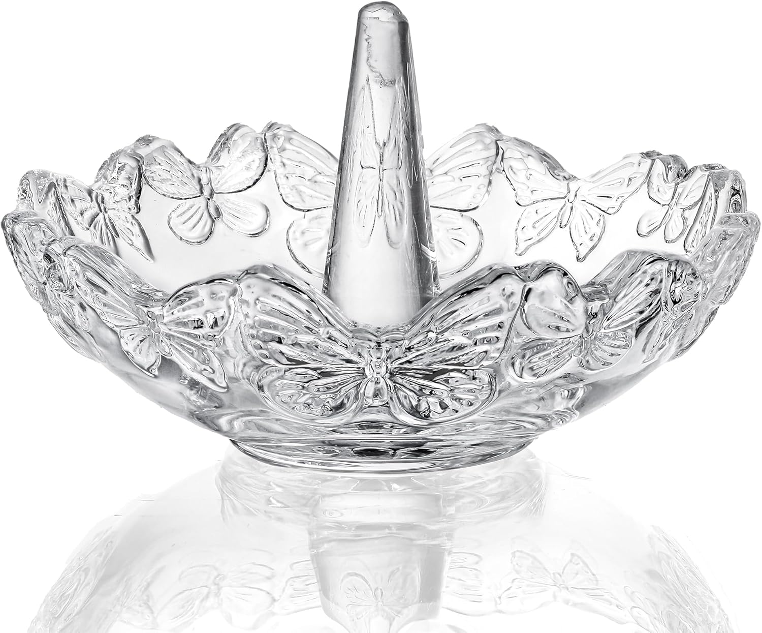 Clear Crystal Ring Holder with Butterfly Pattern, Engagement Glass Ring Dish Jewelry Holder for R...