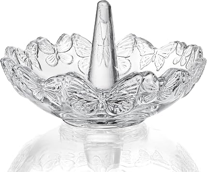 Clear Crystal Butterfly Ring Holder Jewelry Dish Wedding Decor | Clear Glass Butterfly Ring Holder Jewelry Organizer Tray for Rings Earrings Necklace Wedding Party Home Office Display