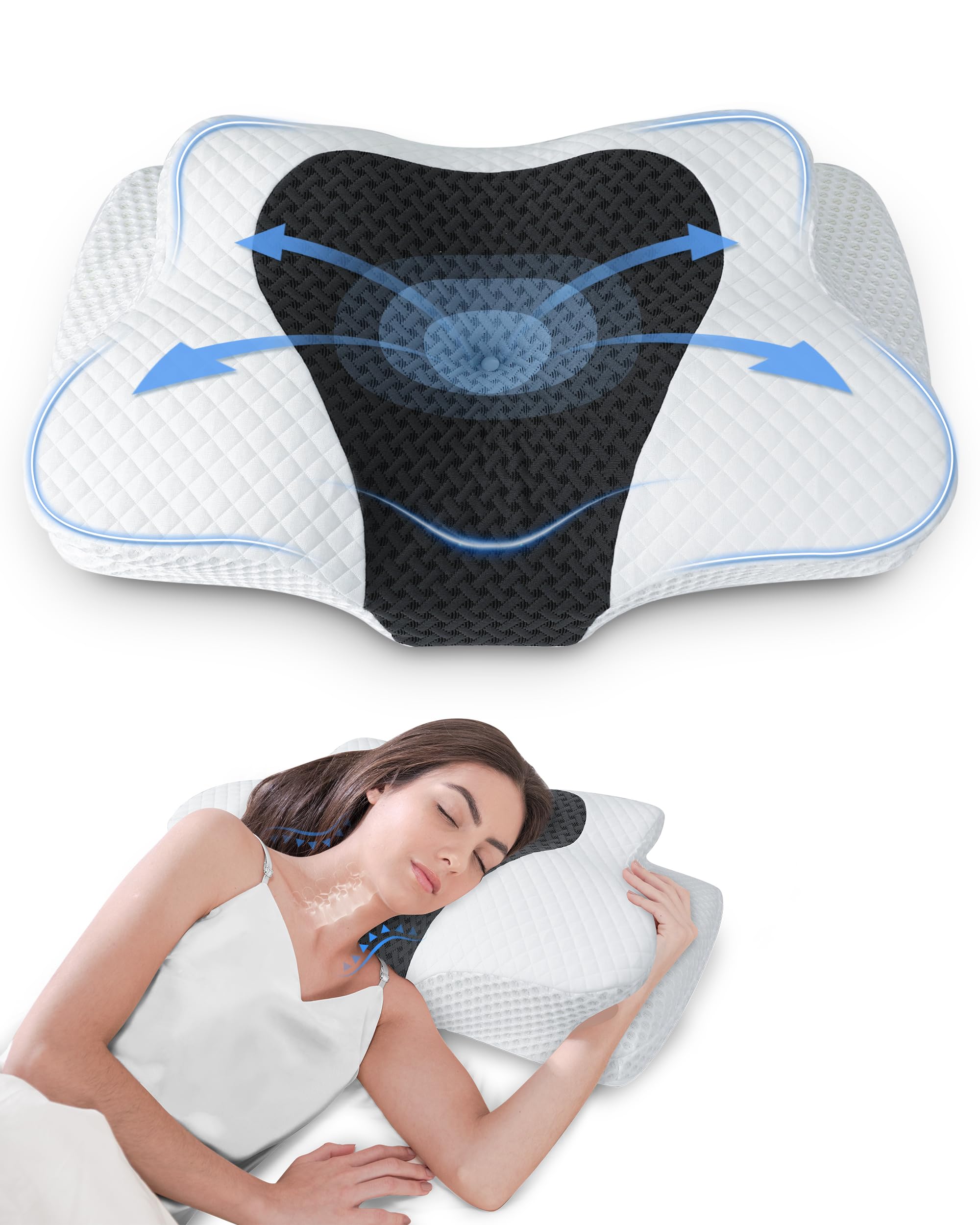 HOMCA Oreiller Cervical, Oreiller Memoire Forme pour la Nuque, Oreiller Ergonomique pour Dormir sur Le Côté, Le Dos et Le Ventre, 60x40x9/10cm