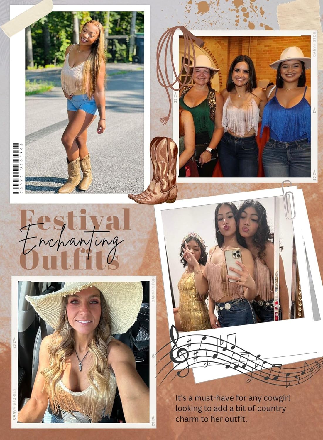 Western Cowgirl Fringe Top for Women - Country Concert Outfits Festival Tassel Hem Boho Rodeo Dress Rave Tank Shirt - Image 5