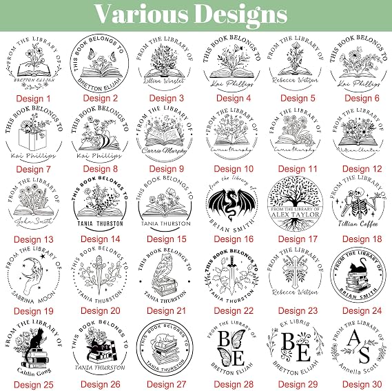 Custom Book Embosser Personalised Library Embosser with Your Name from The Library of Ex Libris Stamp Customised Self-Inking Floral Book Stamp Gift for Book Lover