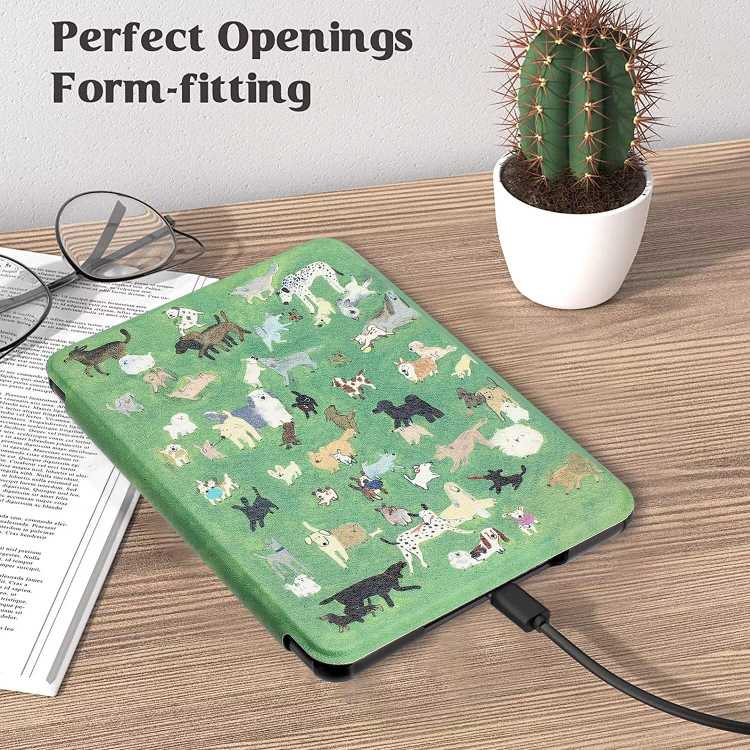 MOKASE Etui Fit for 6" Kindle Paperwhite 5/6/7. Generacji 2012,2013,2015,2016 (Model: EY21 / DP75SDI), Syntetyczna Skóra Twarde Okładki z Paskiem na Rękę dla Kindle Paperwhite 6 cali, Meadow Dogs