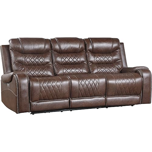 Lexicon Noura Power Double Reclining Sofa, Brown