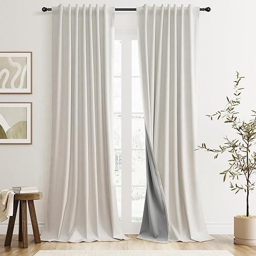 Cortinas 100% opacas de lino de 84 pulgadas de largo, juego de 2 paneles para dormitorio, sala de estar, textura crema natural, aislamiento térmico,