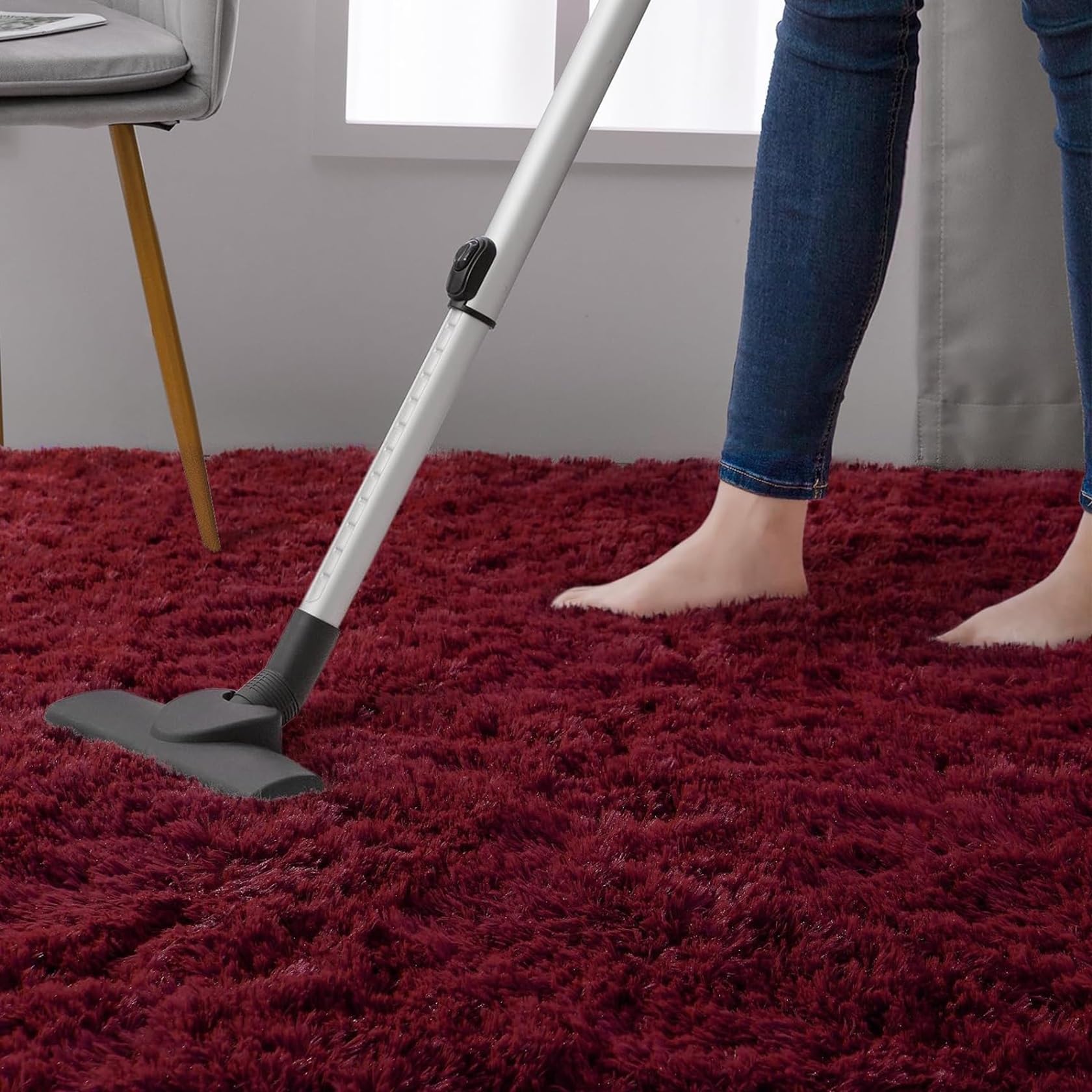 Antidérapant 180x240cm Tapis de Salon Tapis À Poils Longs Tapis Shaggy Peau de Mouton Synthétique pour Le Salon de Chaise Canapé Couloir, Vin Rouge