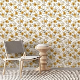 Wallpaper Beige Yellow Daisy Peel and Stick W...,