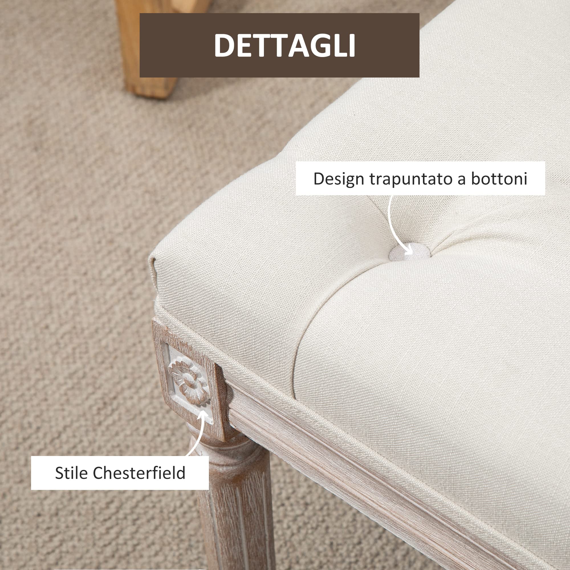 HOMCOM Panca Fondo Letto di Design Moderno, Panca Imbottita con Rivestimento Effetto Lino, Gambe in Legno, Vintage, Camera da Letto e Ingresso, 40x80x43 cm, Beige