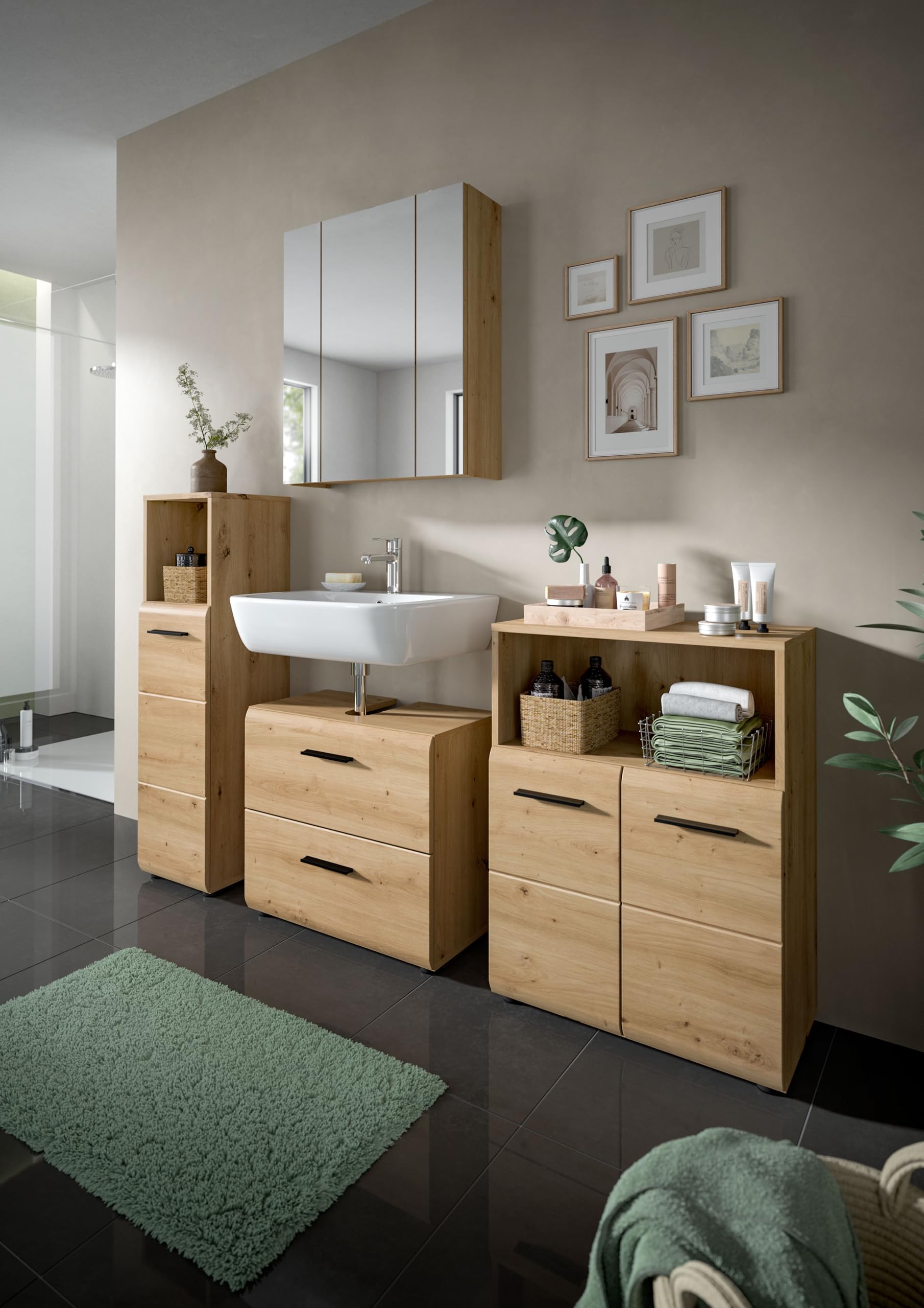 xonox.home – 4 TLG. Badkombination Ice 180x185x30 cm in Korpus und Front Artisan Oak Nachbildung – Moderne Badezimmermöbel Kombination – stilvoll – Bild 5