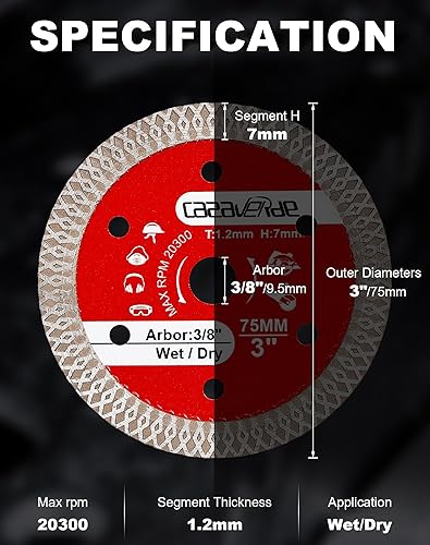 Miniatura 9 de Casaverde 2 unidslote 3 pulgadas 3.071 in diamante porcelana hojas de sierra hoja de azulejos con 38 "eje para cortar baldosas de cerámica, azulejos