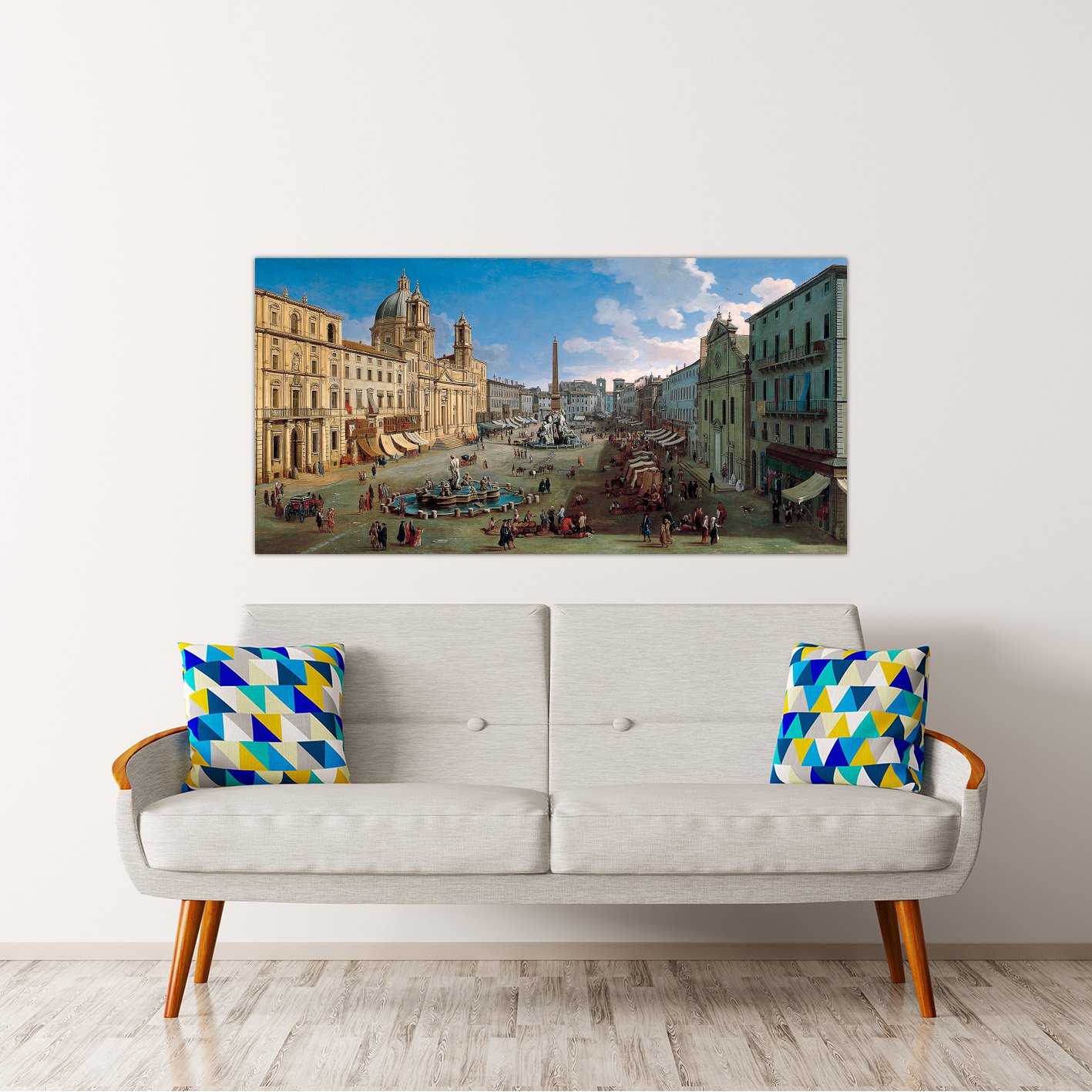 LuxHomeDecor Quadro Stampa su Tela con Telaio in Legno Gaspar Van Wittel Piazza Navona, Rome con Vernice Effetto Dipinto Misura 200x100 CM