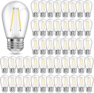 50 Pcs S14 LED Replacement Light Bulbs Shatterproof Waterproof String Light Replacement Bulb 2W Outdoor LED Bulb Vintage Patio Light Bulb E26 Base 120v Plastic LED Filament Clear Bulb