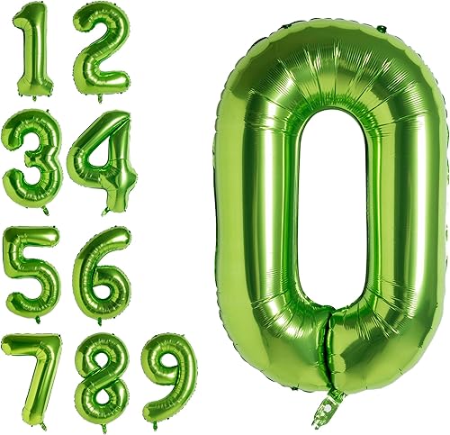 Globos grandes de 40 pulgadas, color verde, número 0, de papel de aluminio de helio, globos digitales de números grandes para decoración de fiestas,
