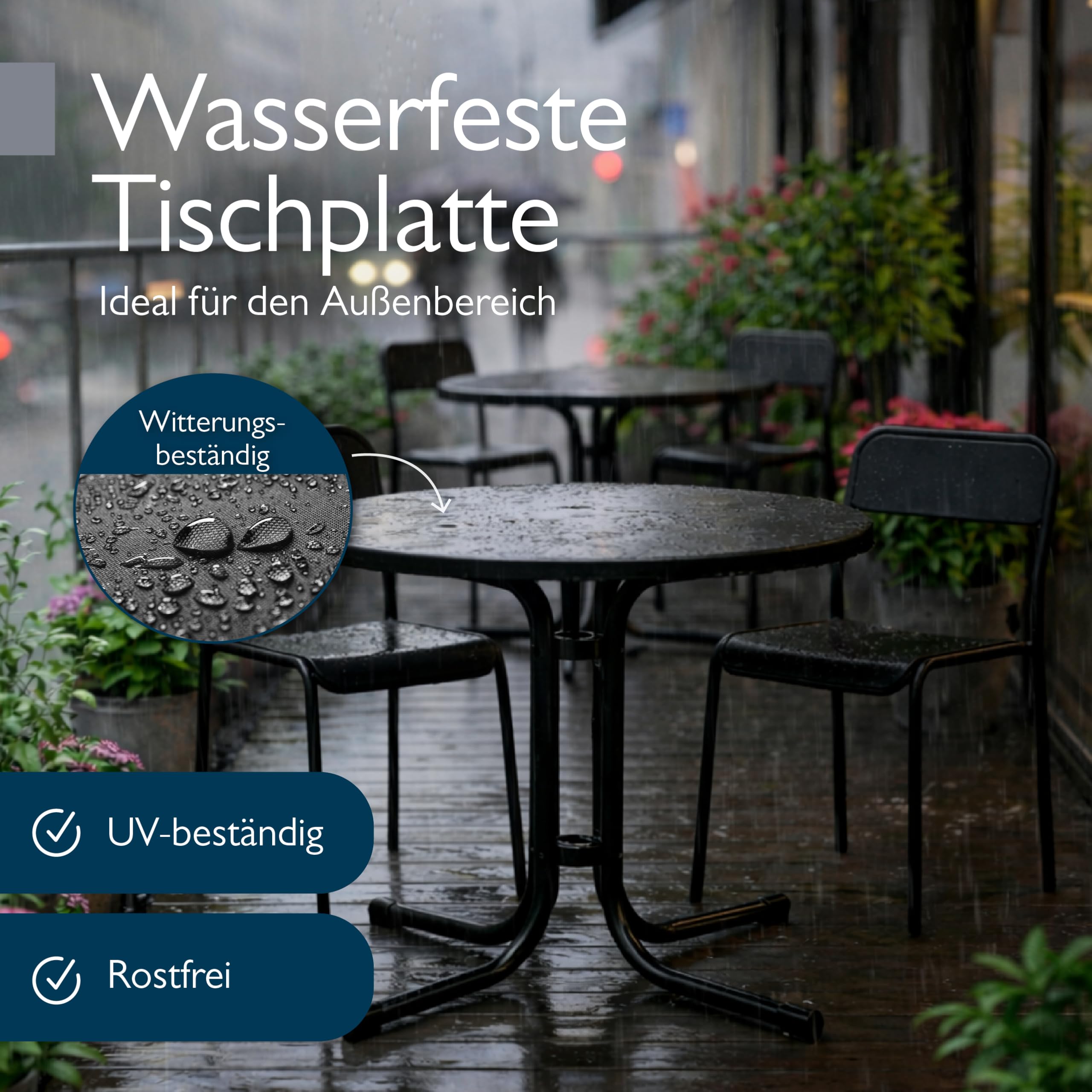 Beautissu Bistrotisch Outdoor Rund Ø 80 cm Wasserfest – Beistelltisch Balkontisch Wetterfest Gartentisch Rund Klappbar 70 cm hoch – Campingtisch Partytisch Esstisch Gastro – Schwarz Bistroni