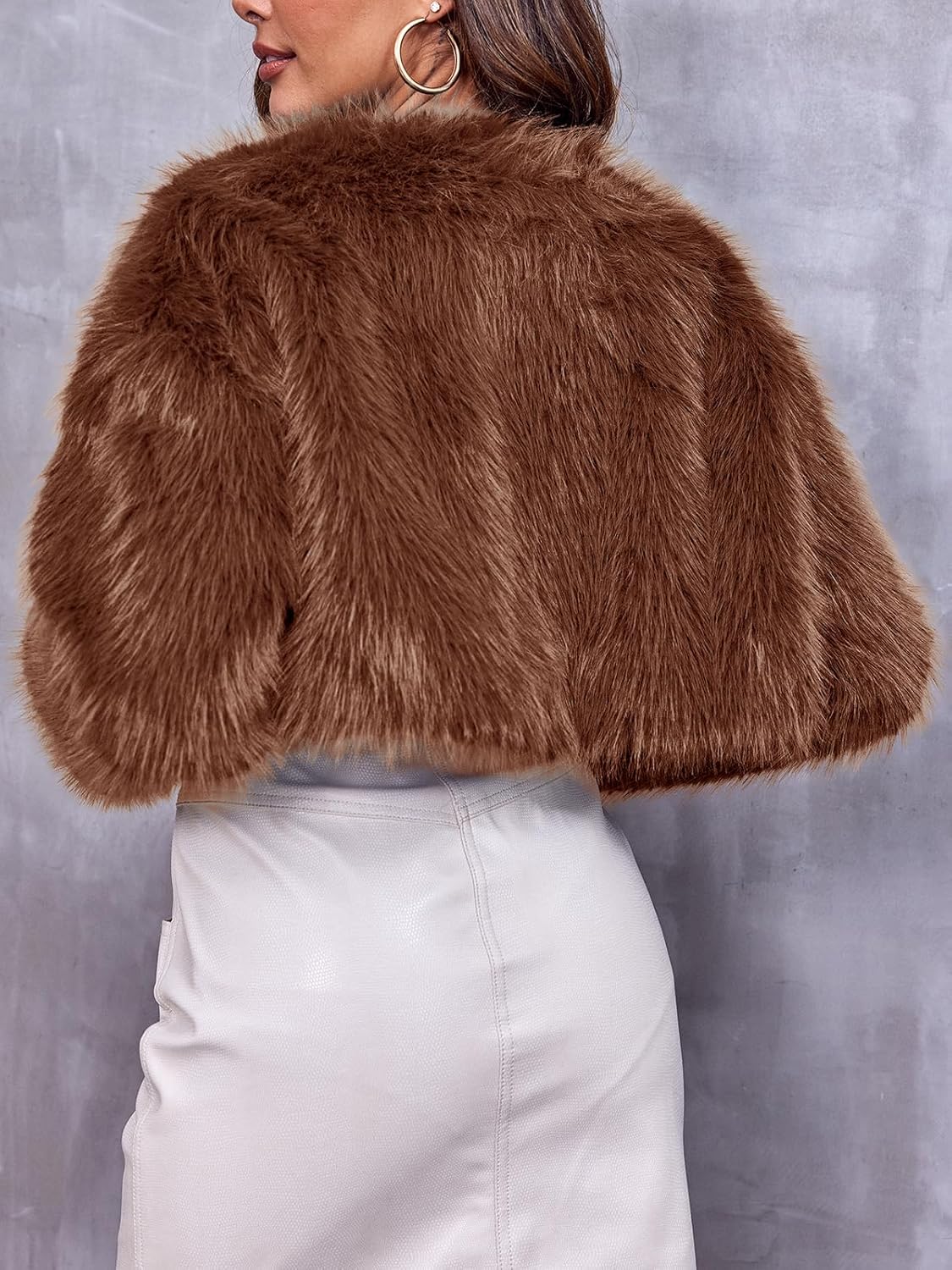 Danedvi Women's Fashion Cropped Faux Fur Jacket Long Sleeve Open Front Cardigan Casual Fluffy Parka Shaggy Short Coat - Image 4