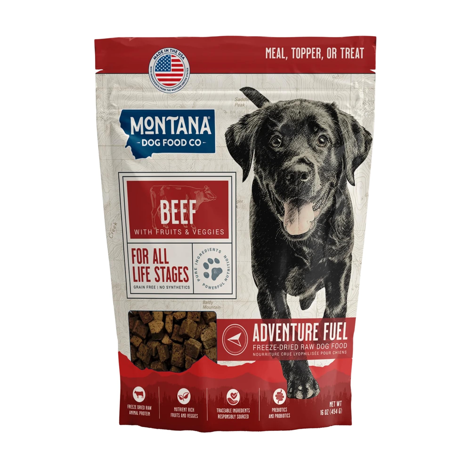 MONTANA DOG FOOD CO. Freeze-Dried Raw Beef Recipe Dog Food – Grain-Free, High-Protein Meal or Topper, Made in USA with USA Ingredients -16 oz Bag