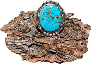 Navajo Ring, Large Mountain Turquoise size 8.25, Sterling Silver, Signed Phillip Yazzie, Native American, Southwest Artisans Jewelry