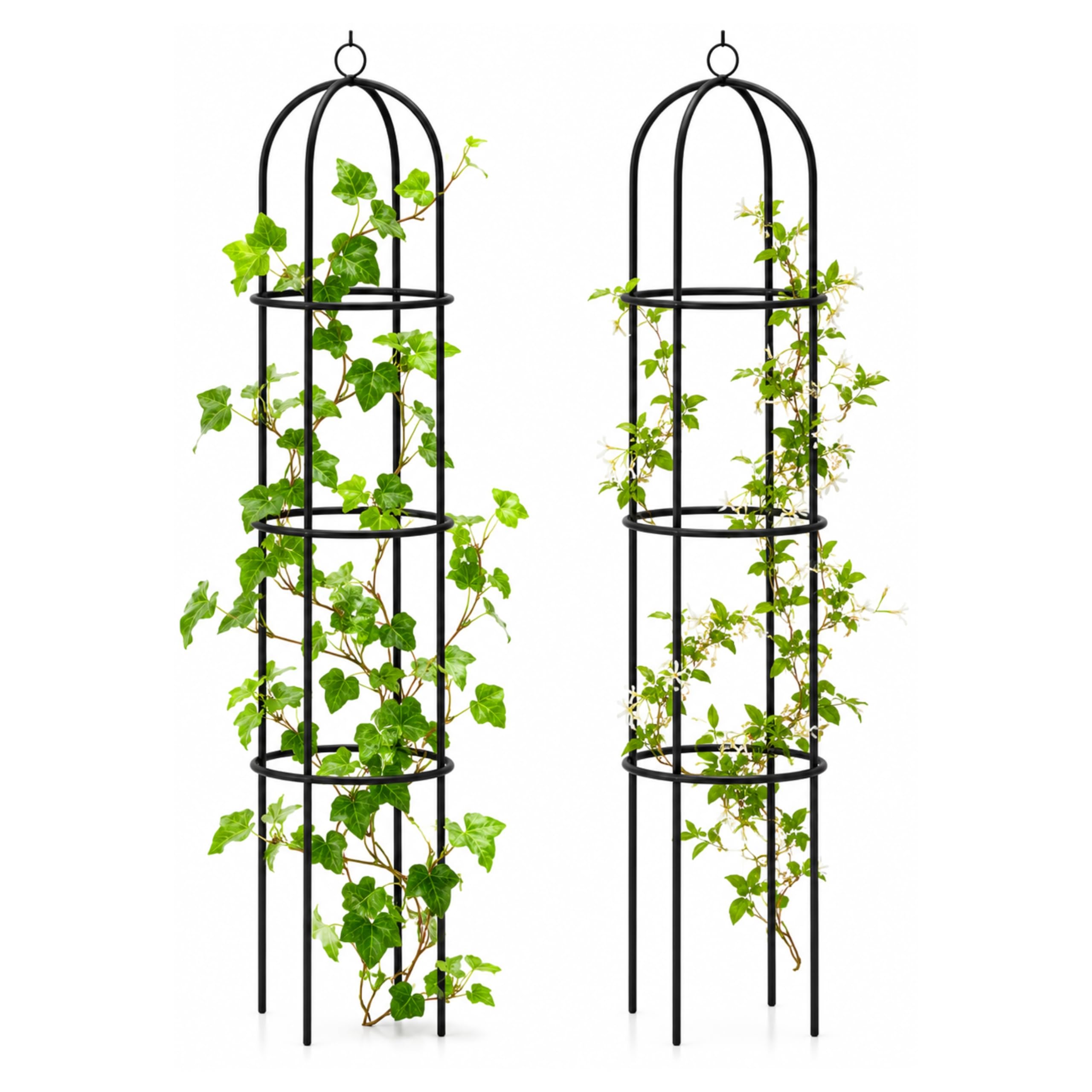 Garden Mile 2X Grand 2M Noir Métal Jardin Obélisque Résistant Solide Tubulaire Plante Cage pour Roses, Plantes Grimpantes Soutien Structure Décoration De Jardin