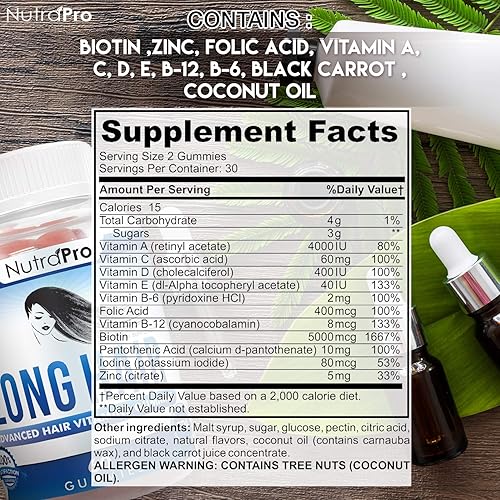 Miniatura 5 de NutraPro Gomitas de cabello largo  Suplemento anticaída de cabello para un crecimiento más rápido del cabello débil y adelgazante  Haz crecer el