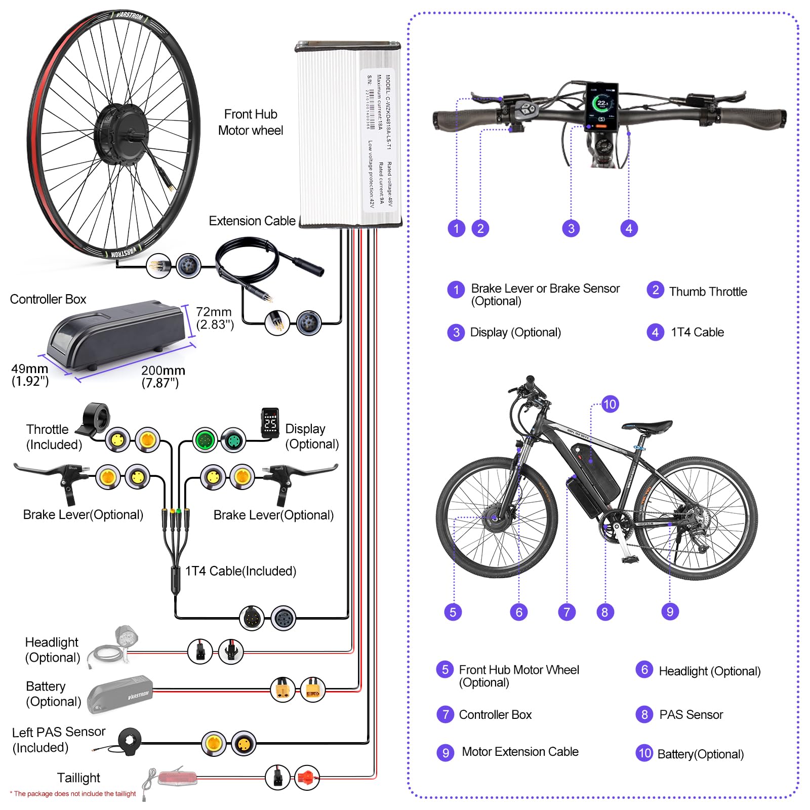 BAFANG 48V Kit Conversione Bici Elettrica G020 Motore Anteriore 20 26 29 | Kit Conversione E-Bike 28 Motore con Batteria e Display Opzionali - Motore Brushless per Bici City MTB con Dropout 97-103mm