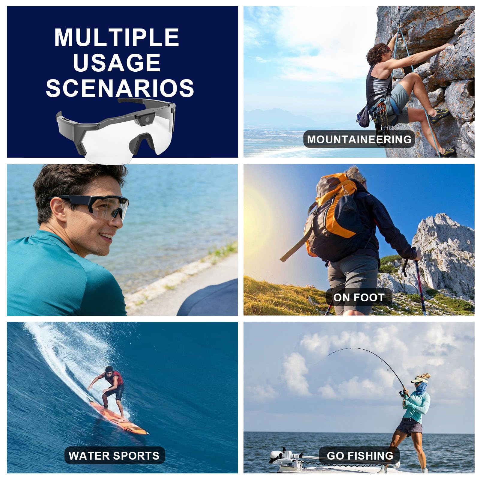 Gafas de Ciclismo con cámara HD 1080P WiFi Gran Angular Cámara Inteligente Gafas Deportivas para Actividades al Aire Libre