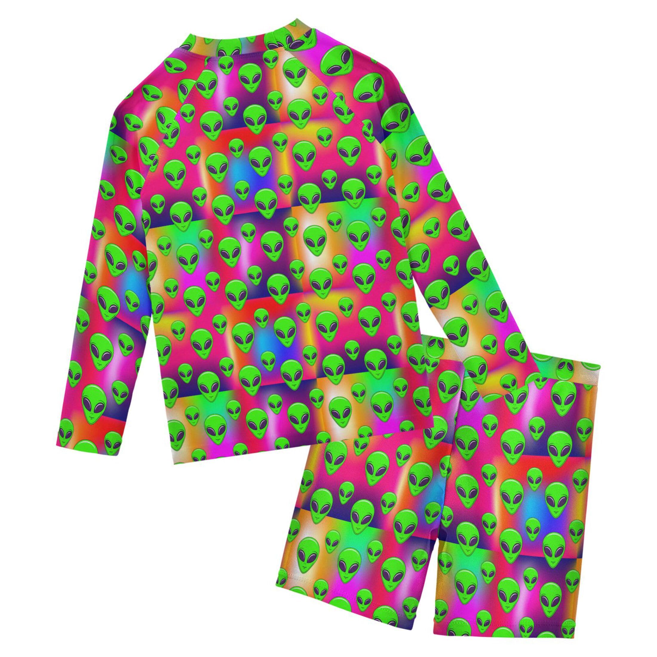 Cute Alien UFO Baby Boys' Toddler Long Sleeved Rashguard Swim Bathing Suit Set B0404010