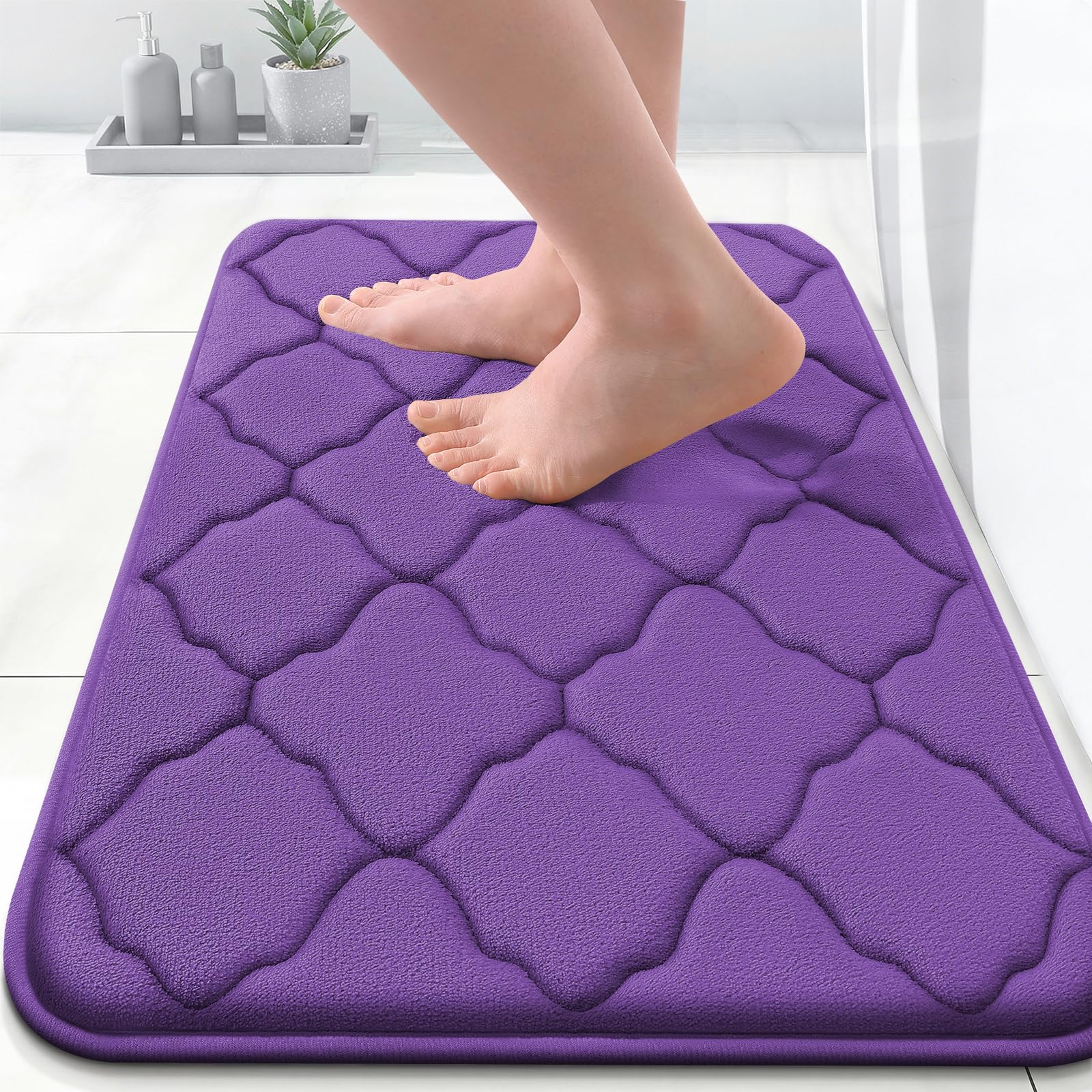 OLANLY Memory Foam Bath Mat Rug 24x16, Ultra Soft and Absorbent Bathroom Rugs, Non-Slip, Comfortable, Machine Washable Bath Carpet for Bathroom Floor,