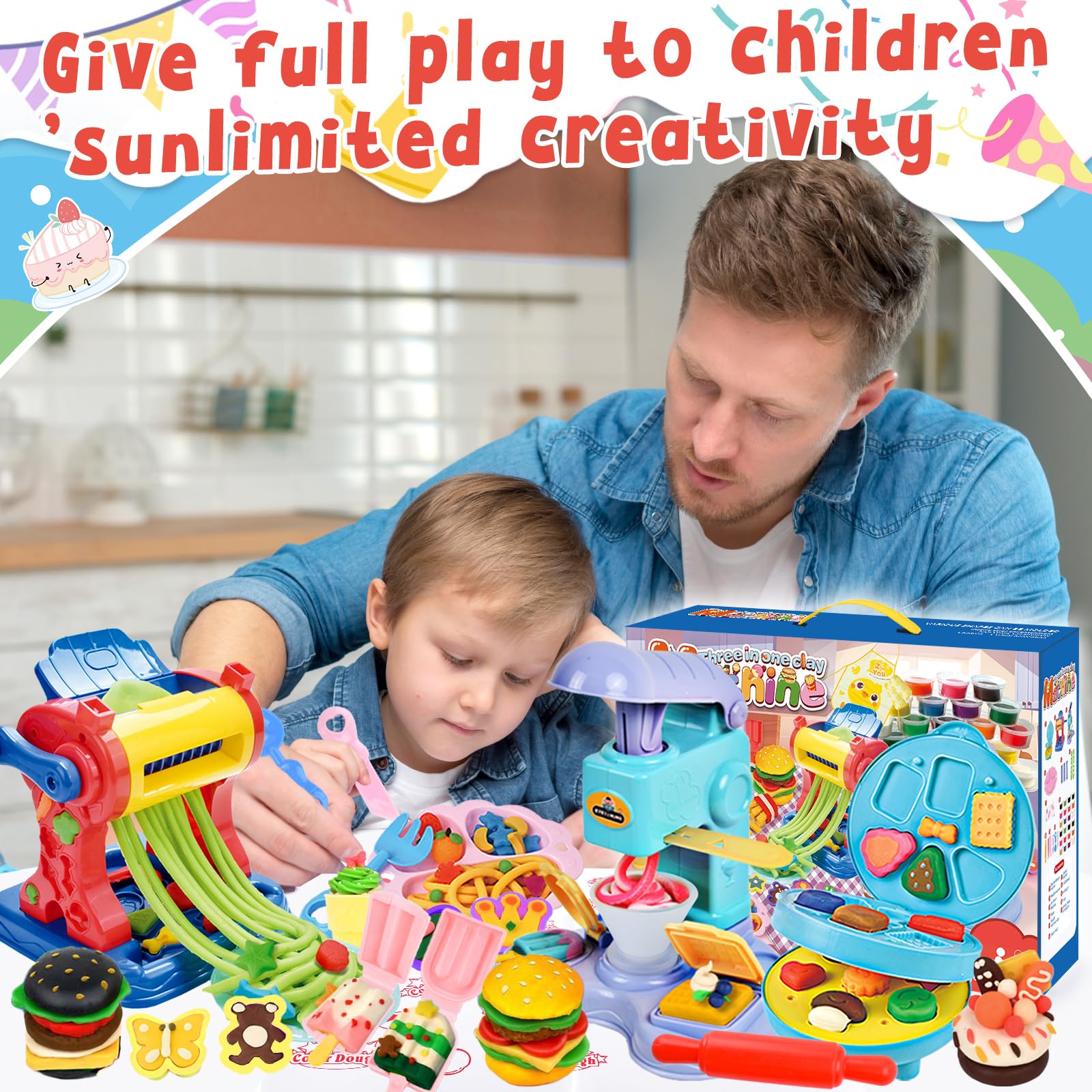 TOSUTO Juego de Plastilina Creativo - Máquina Pasta, Helados y Hamburguesas (24 Botes Plastilina) - Set de Herramientas para Modelado con 12 Botes de Plastilina - Regalo para Niños a Partir de 3 Años — view 6