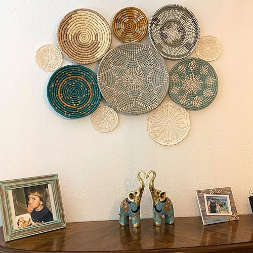 Vista 17 de Set of 10 Handcrafted Boho Wall Basket Decor, Wall Hanging Baskets, Decorative Plates for Wall, Handmade from Vietnam Unique Wicker Wall Art Decor