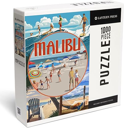 Malibu, California, montaje en la playa (rompecabezas de 1000 piezas, rompecabezas desafiante para adultos, fabricado en Estados Unidos)