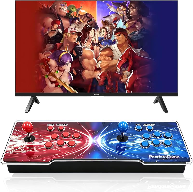 Consola de juegos arcade 32000 en 1 con joysticks duales, 1-4 jugadores | 1280x720P a través de HDMI/VGA, Buscar/Guardar/Ocultar/Pausar/Hacer trampa, Juegos retro 3D, Plug and Play, Máquina de juegos retro para fiestas familiares