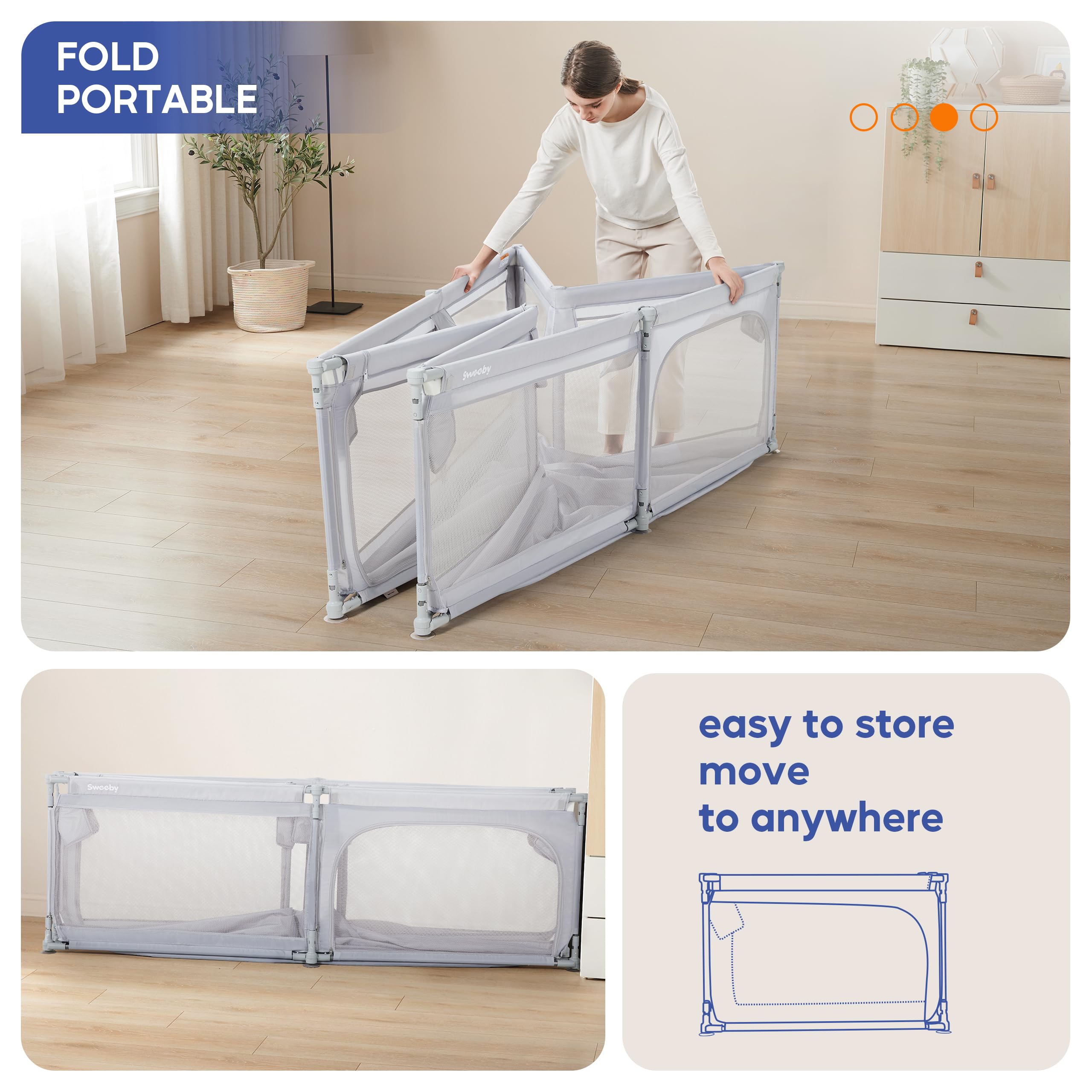 Sweeby Box pieghevole per bambini, con cancello, grigio, 180 x 150 cm