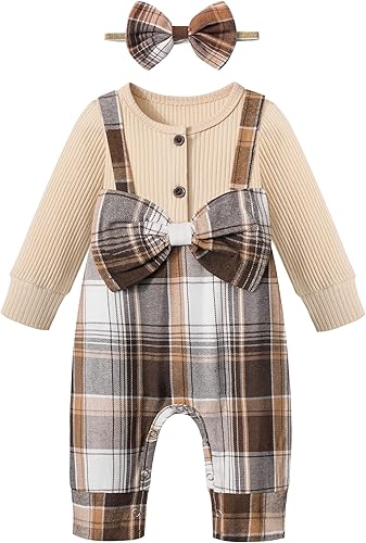 CRISONE Mameluco de manga larga con botones y diadema para recién nacido, para niña recién nacida