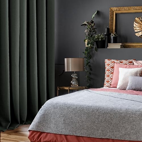 Miniatura 3 de Deconovo - Cortinas opacas de lino sintético con revestimiento de 3 pasos, cortina térmica aislante con ojales para dormitorio, 2 paneles