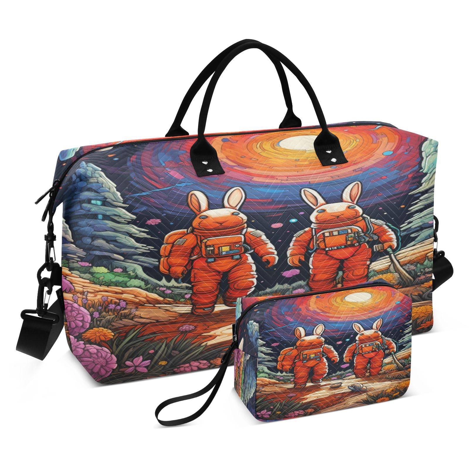 Astronaut Space Artwork Sports Swim Gym Bag Weekender Duffel Travel Bags Handbag with Makeup Storage Bag for Girls Men