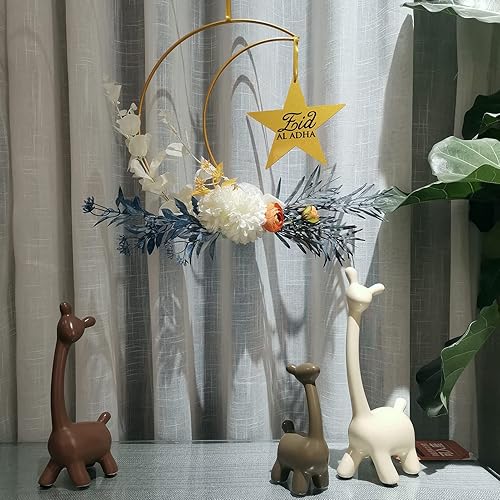 Miniatura 5 de Decoraciones de coronas de Eid Al-adha Mubarak, coronas de media luna de metal Hajj Mubarak con estrellas, flores artificiales, puerta de guirnalda