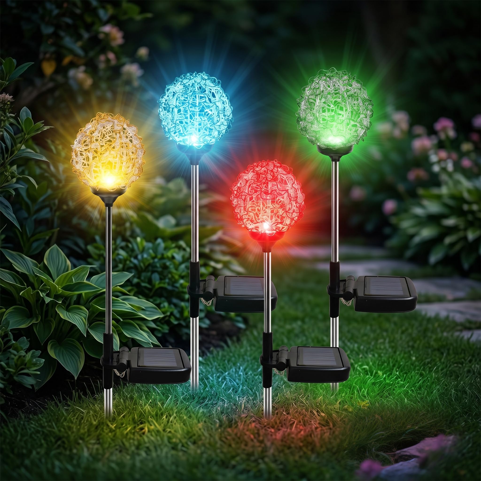 Lampes solaires de jardin d'extérieur améliorées avec alimentation en ballon, lumières LED multicolores changeantes pour terrasse, cour, allée, décoration de fête