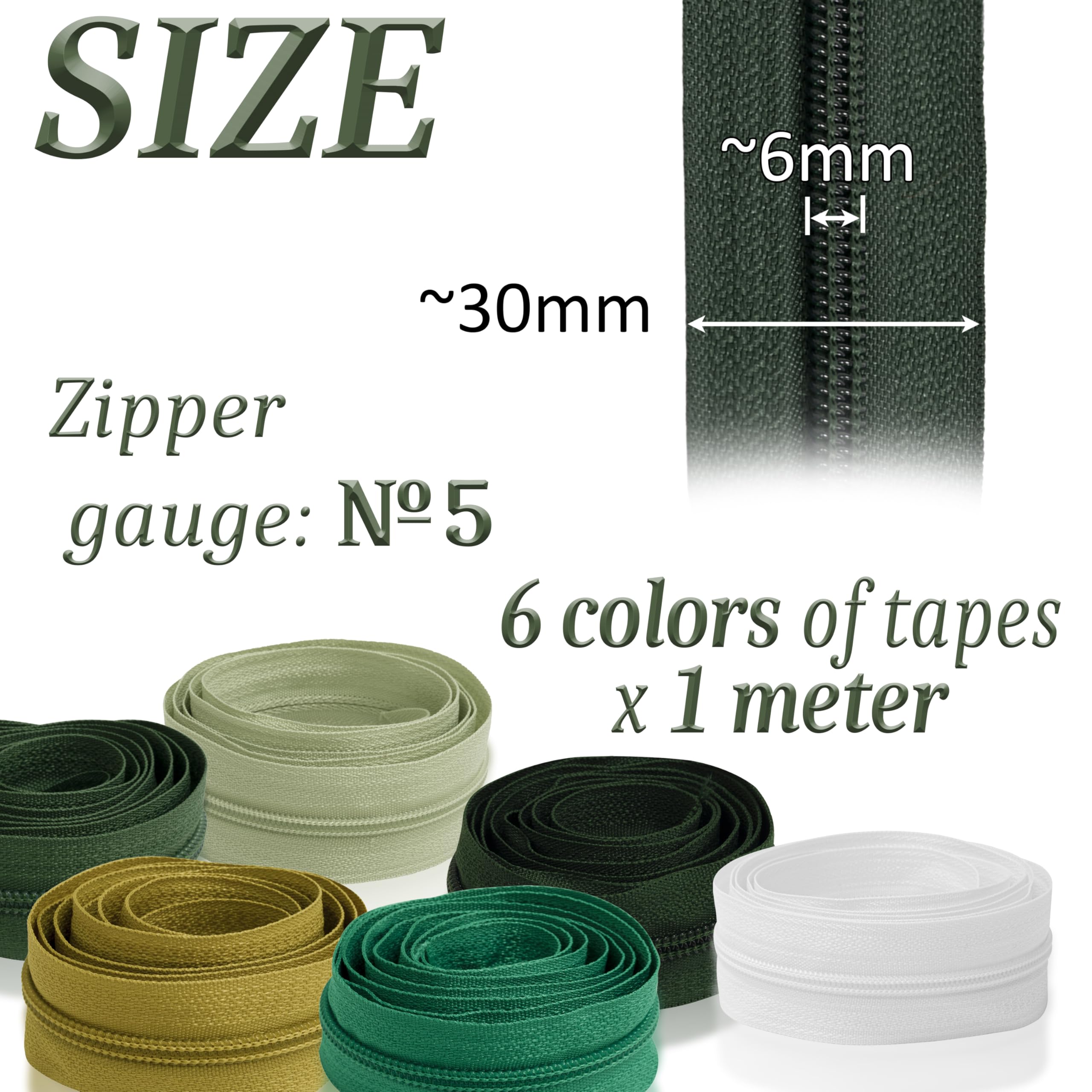 Aerzetix Kit Cerniera Lampo a Spirale 6x1 m Verde N°5 18 cursori Metallo Non bloccabile