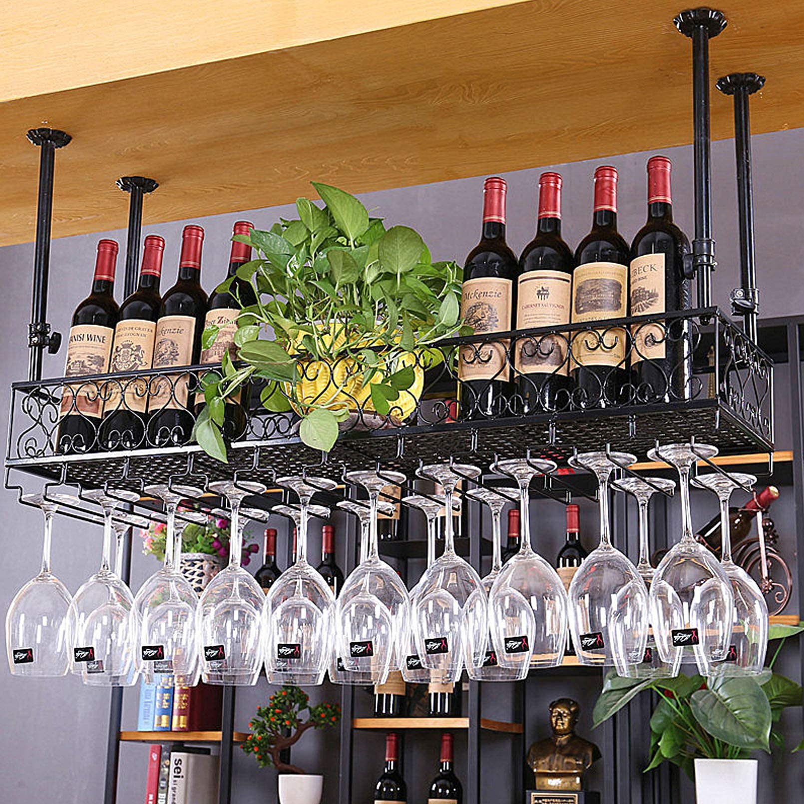 Verre à vin réglable et porte-bouteilles suspendu anti-poussière