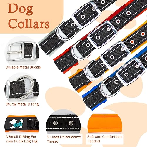 Miniatura 3 de Collar de nailon para perro, suave, acolchado, transpirable, reflectante, ajustable, táctico, impermeable, con hebilla de metal duradera para perros