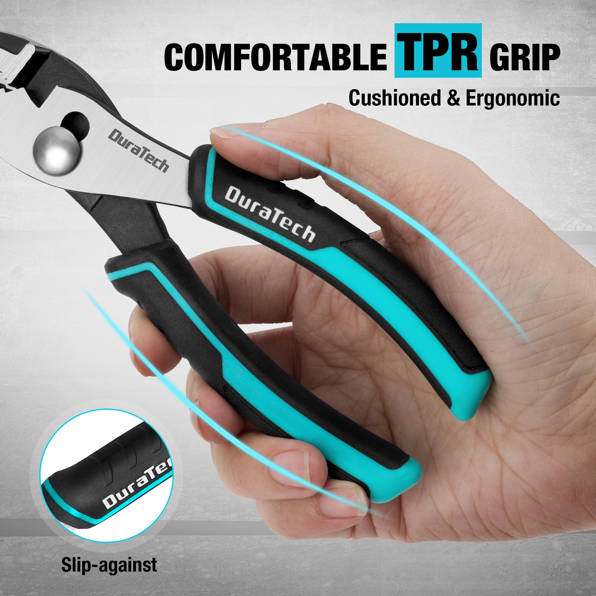 DURATECH 6 Inch Slip Joint Pliers, Small Pliers with Comfortable TPR Handle, High Carbon Steel, Swivel Rivet, Strong Sharp Teeth, Pliers for Tightening, Loosening and Gripping Nuts and Bolts