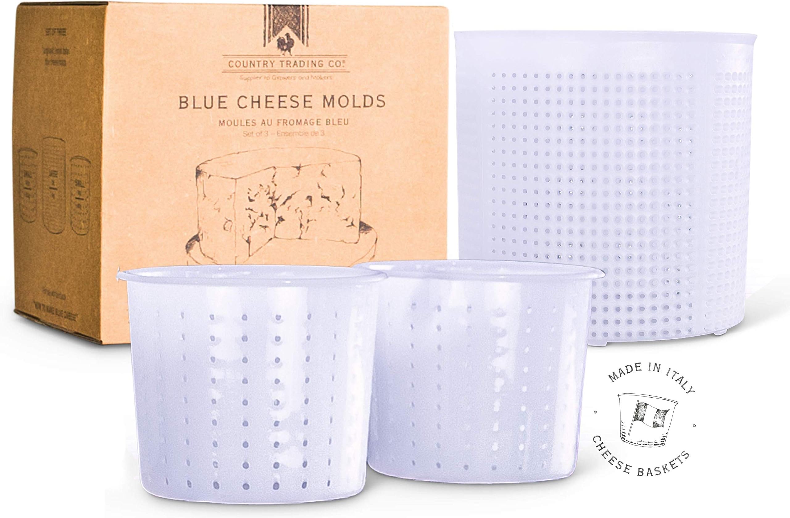 Country Trading Co. Cheese Molds Set of 3 for Making Blue and Hard Cheeses at Home - Quality Italian Baskets to Make Gorgonzola Colby Gouda Cheddar or DIY Organic Vegan Nut Cheese Maker