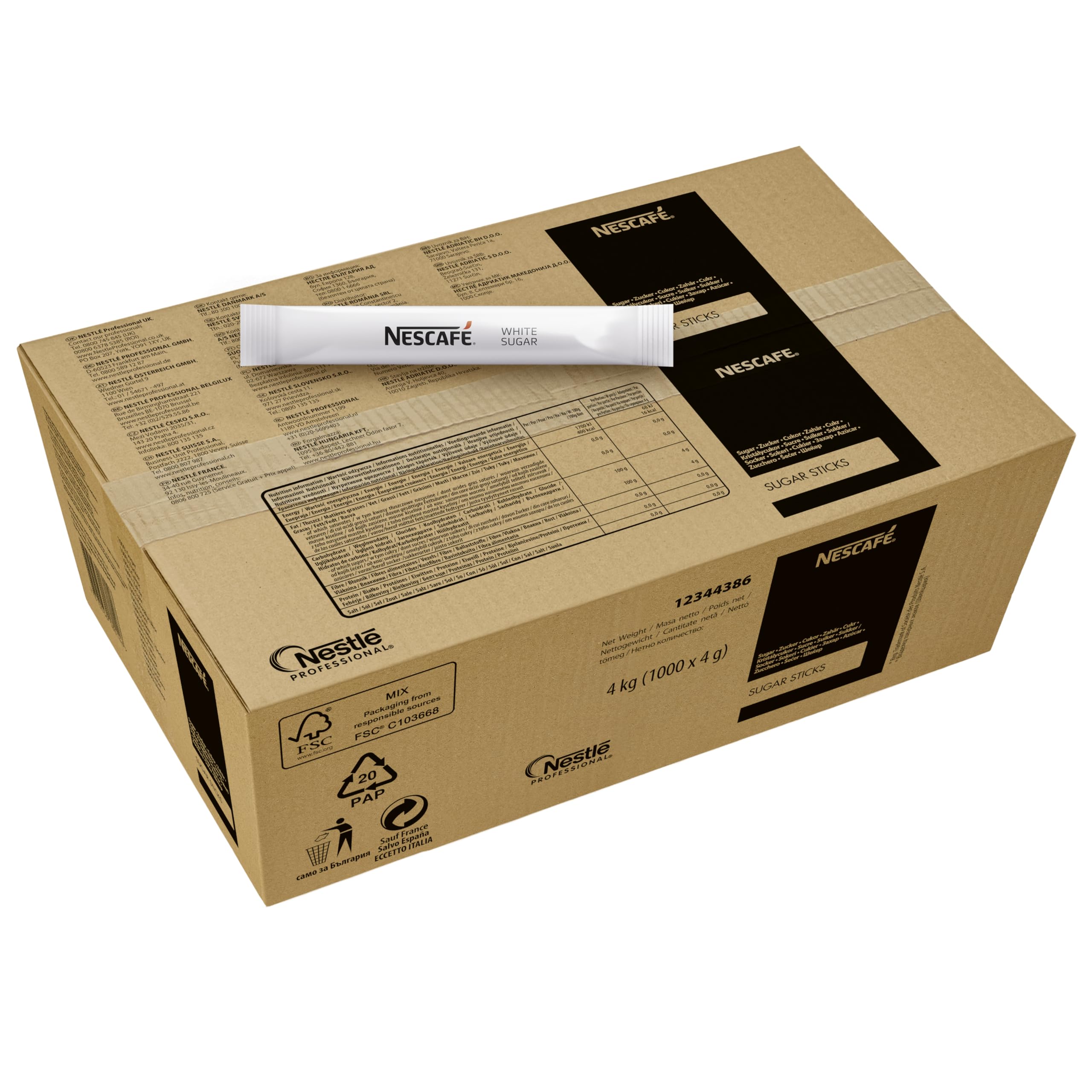 NESCAFÉ Zuckersticks, individuelle Packung, zum Süßen von Kaffee, Tee, heißer Schokolade, Karton mit 1000 Sticks à 4g, 4kg
