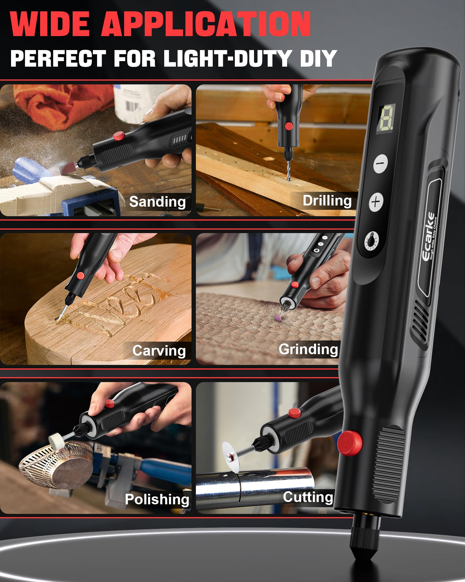 Ecarke Strumento rotante compatibile con batteria Milwaukee da 18 V, 5 velocità e 108 accessori, 25000 giri/min, kit di utensili rotanti ad alte prestazioni con luce LED per lavori fai da te